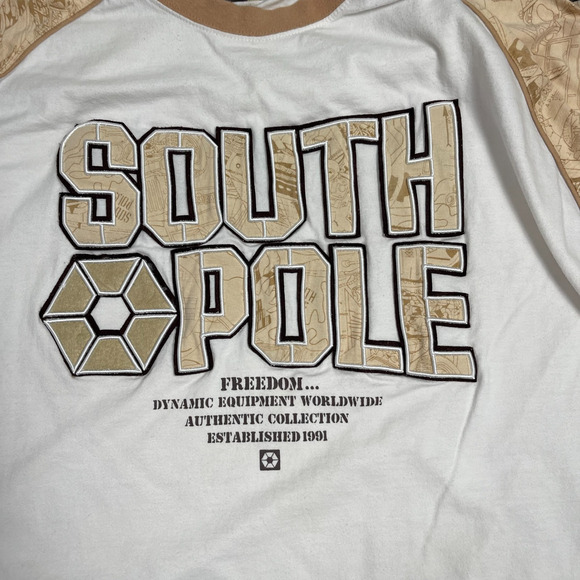 Southpole Aviator T-Shirt Men XXL Raglan Tan Airplane Pilot Spell Out Y2K VTG - Picture 8 of 8